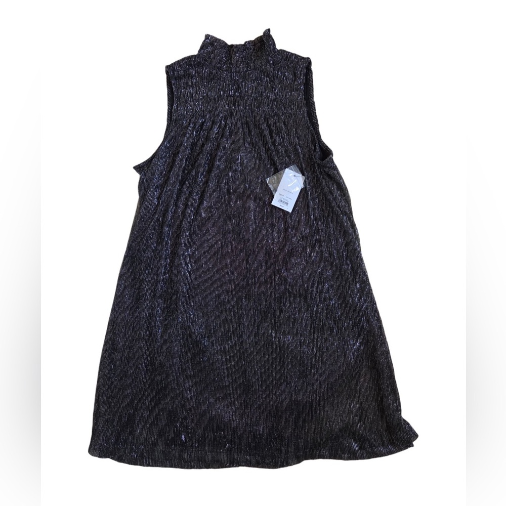 Nine West New With Tags Black Sleeveless Shimmer Collar Button Up Dress